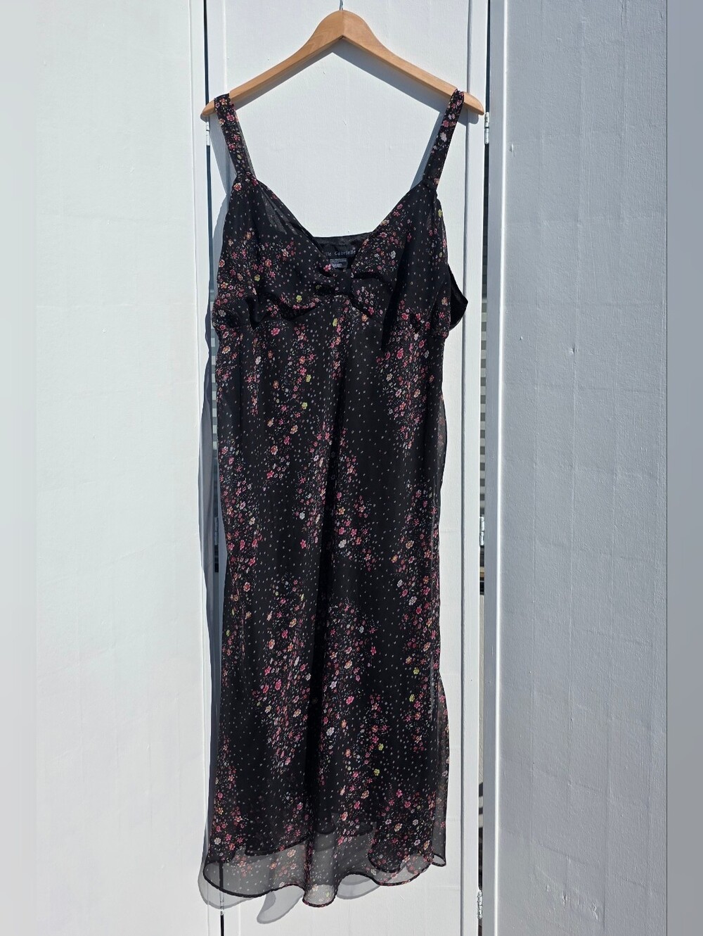 Mlle Gabrielle 2XL Black Floral Slip Dress with Pink Accents